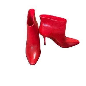 Calvin Klein High Heeled Leather Red Ankle Boots Size 6.5
